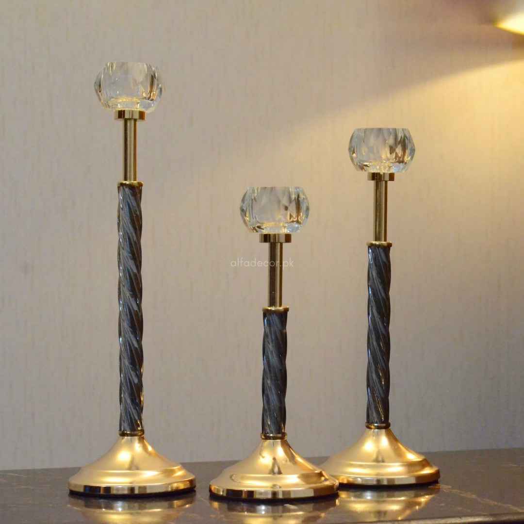 Celestial Glow Crystal Candlesticks – Set of 3