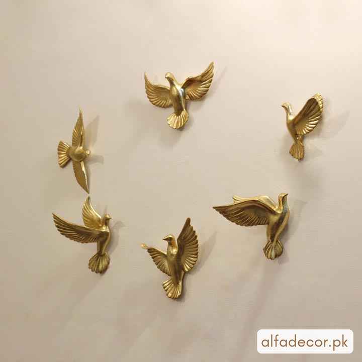 6 Pcs Hanging Birds | Gold
