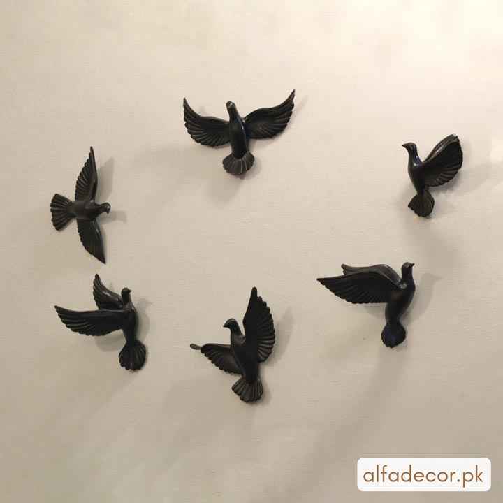 6 Pcs Hanging Birds | Matte Black