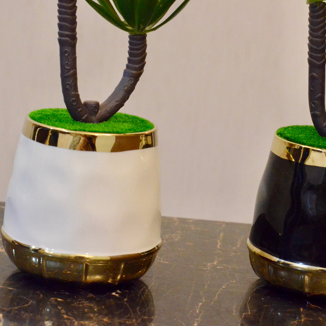 Chic Greenery & Sculptural Art in Ceramic Pot