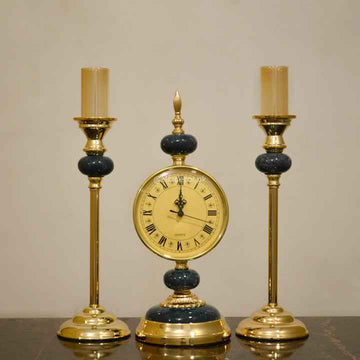 Emerald Gold Candle Stand with Clock Set
