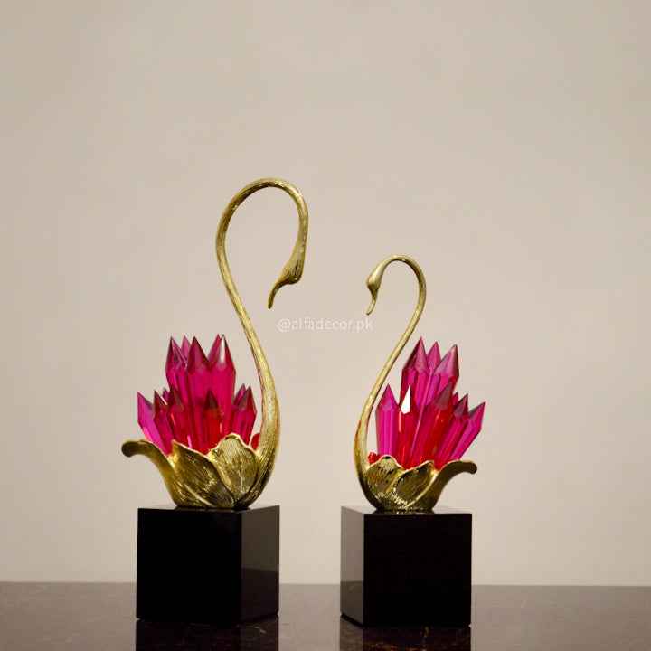 Golden Serenity Pink Crystal Swan Pair