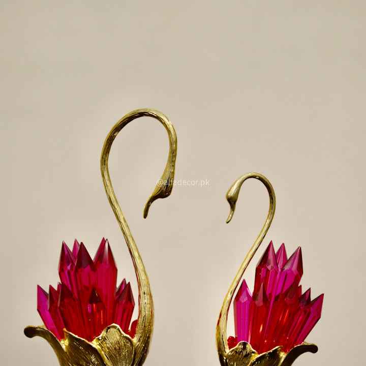 Golden Serenity Pink Crystal Swan Pair