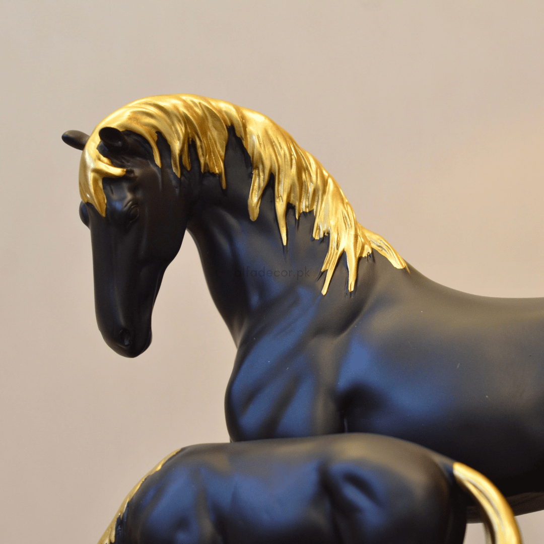 Sleek Black Horse and Foal Sculpture with Gold Accents