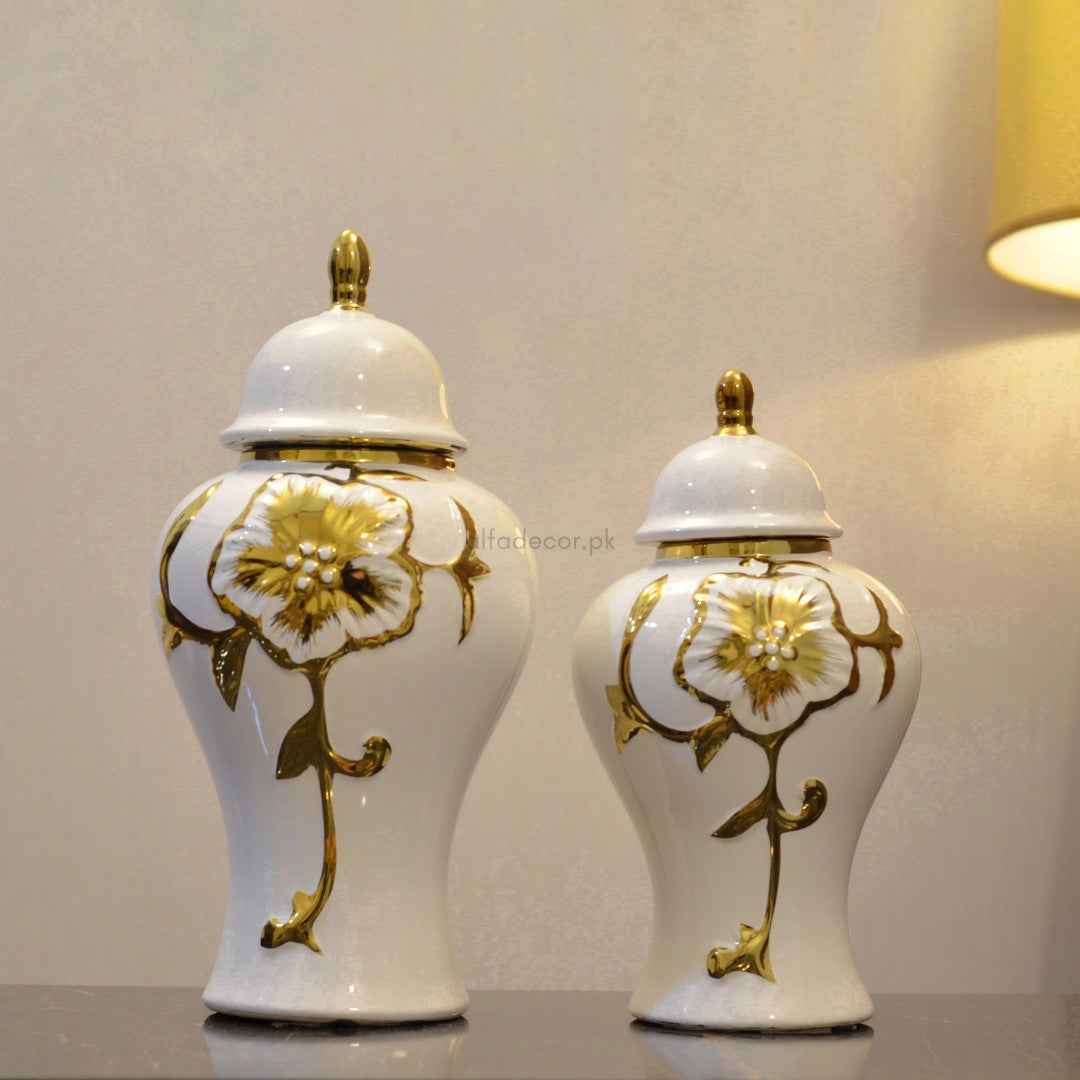 Imperial Elegance White & Gold Urn Set