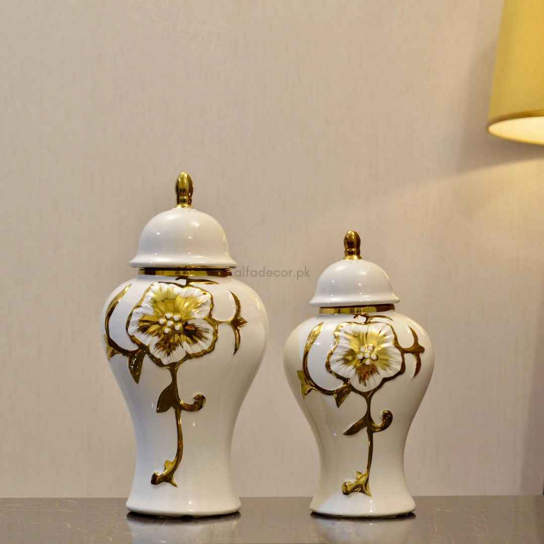 Imperial Elegance White & Gold Urn Set