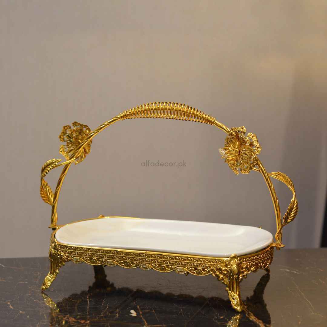 Luxury Gold-Plated Floral Metallic Tray