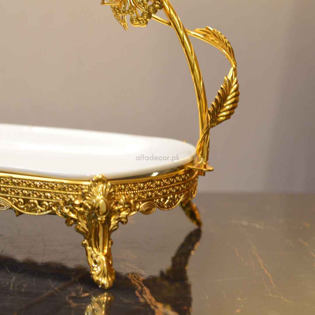 Luxury Gold-Plated Floral Metallic Tray