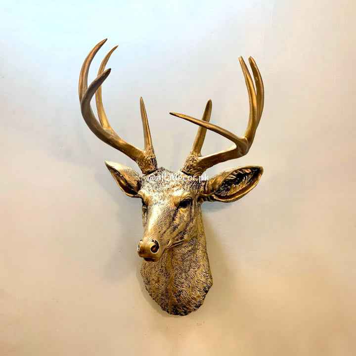Regal Golden Deer Head Wall Sculpture